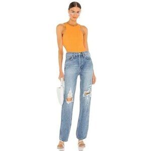 Re/done 90s High Rise Loose Button Fly Jeans in Destroyed Medium Blue Size 32